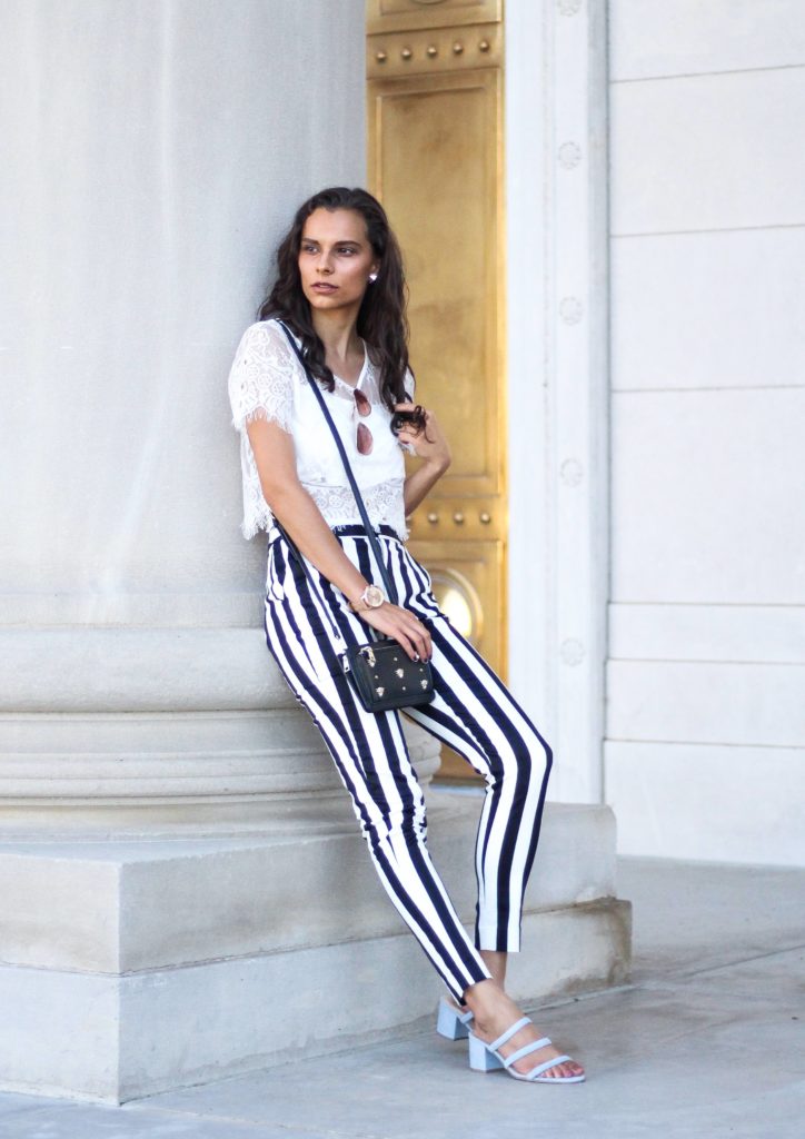 Lace Crop Top and Striped Pants