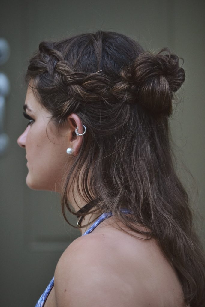 Summer Hairstyles (Nighttime): braided half-up-bun hairstyle