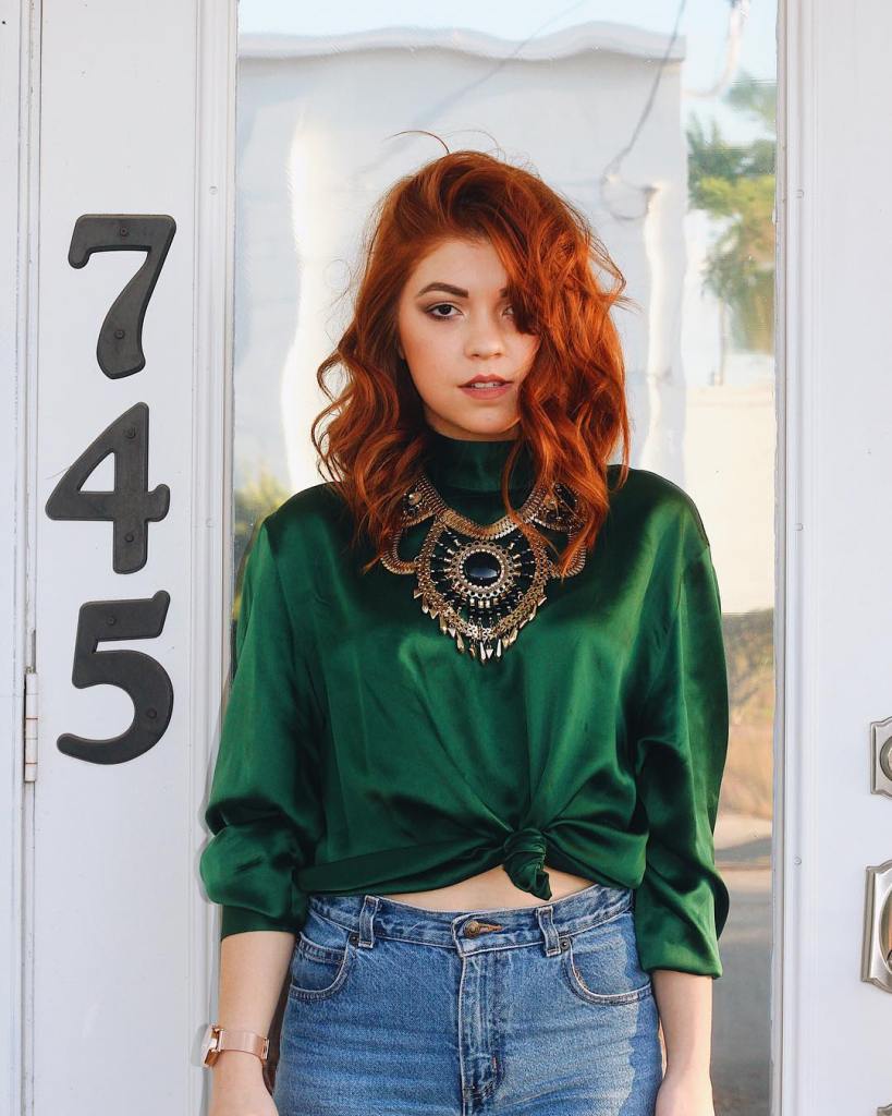 green satin blouse