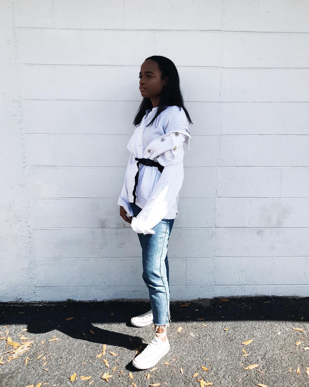 Denim on Denim Outfit With White Converse