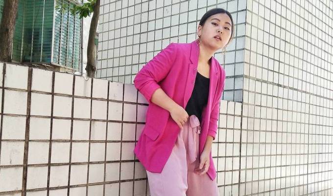 pink blazer and pants
