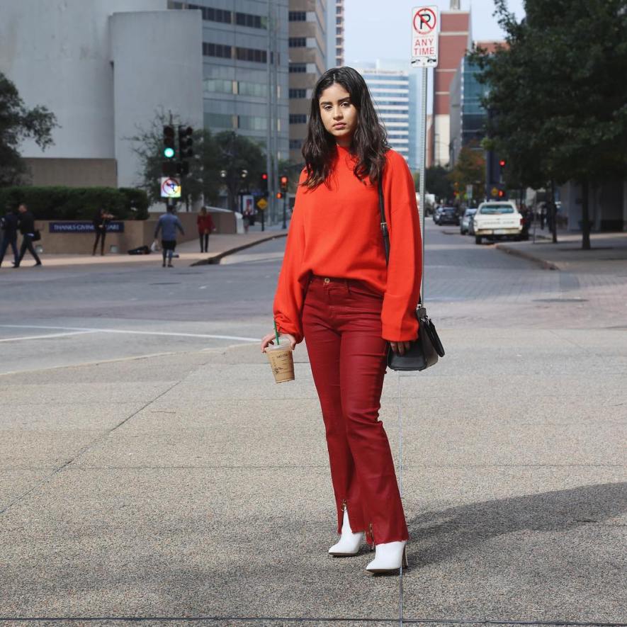 red monochrome outfit