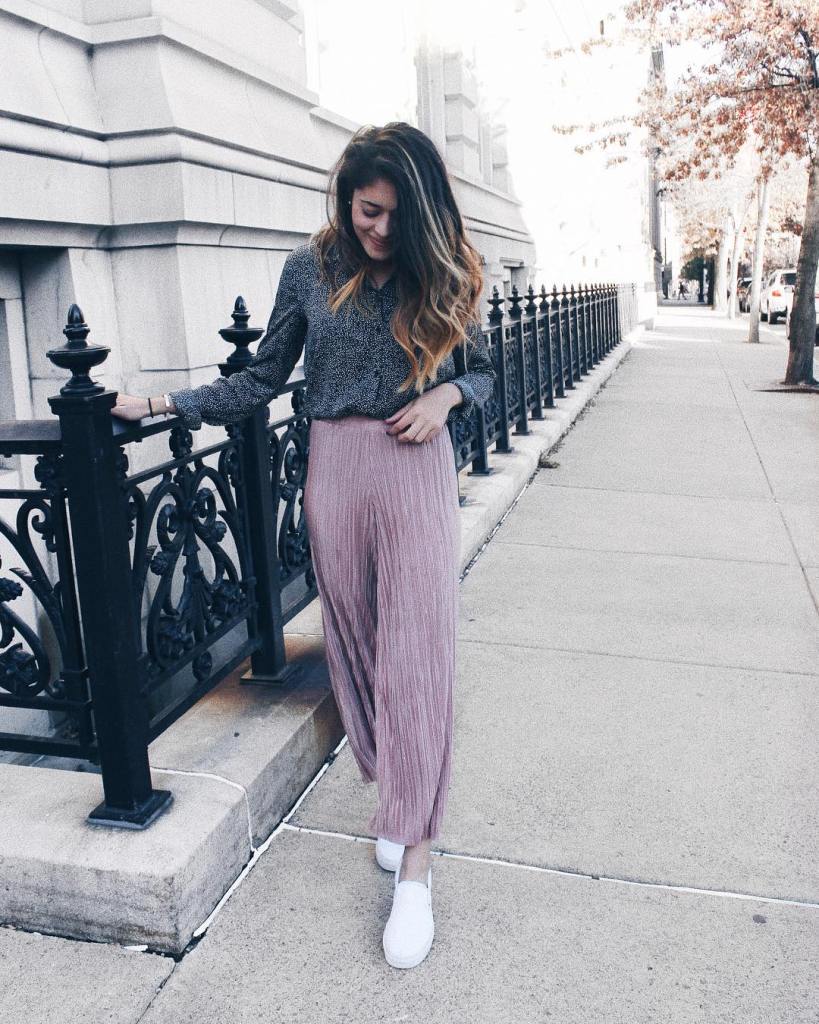 muted pink culottes