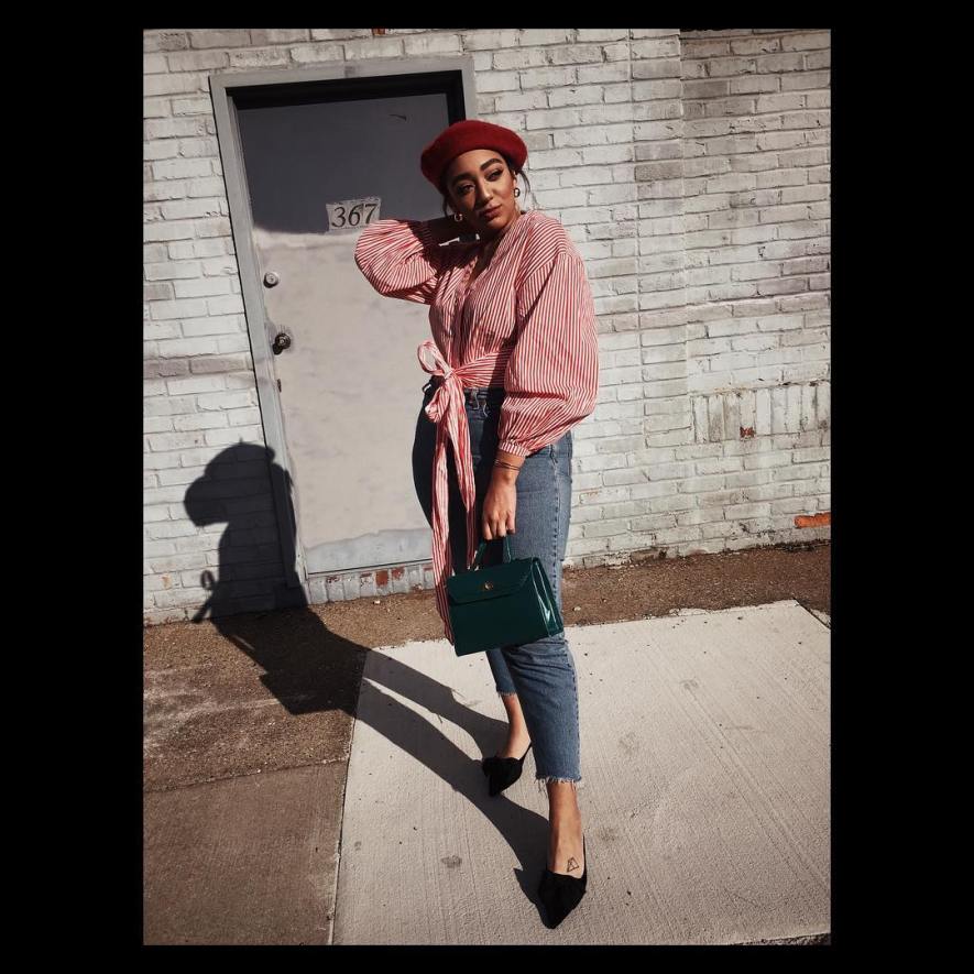 red beret and striped blouse