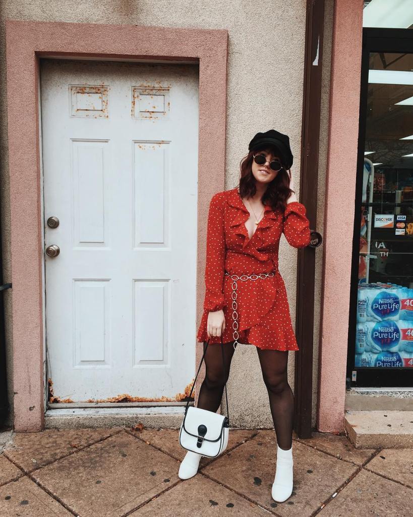 red ruffly dress