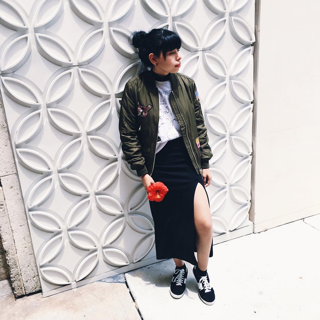 Patched Bomber Jacket Outfit
