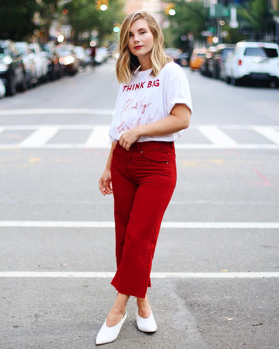 Red Denim Culottes and a White T-shirt