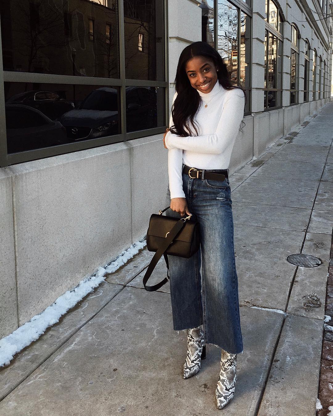 Denim Culottes and a White Turtleneck