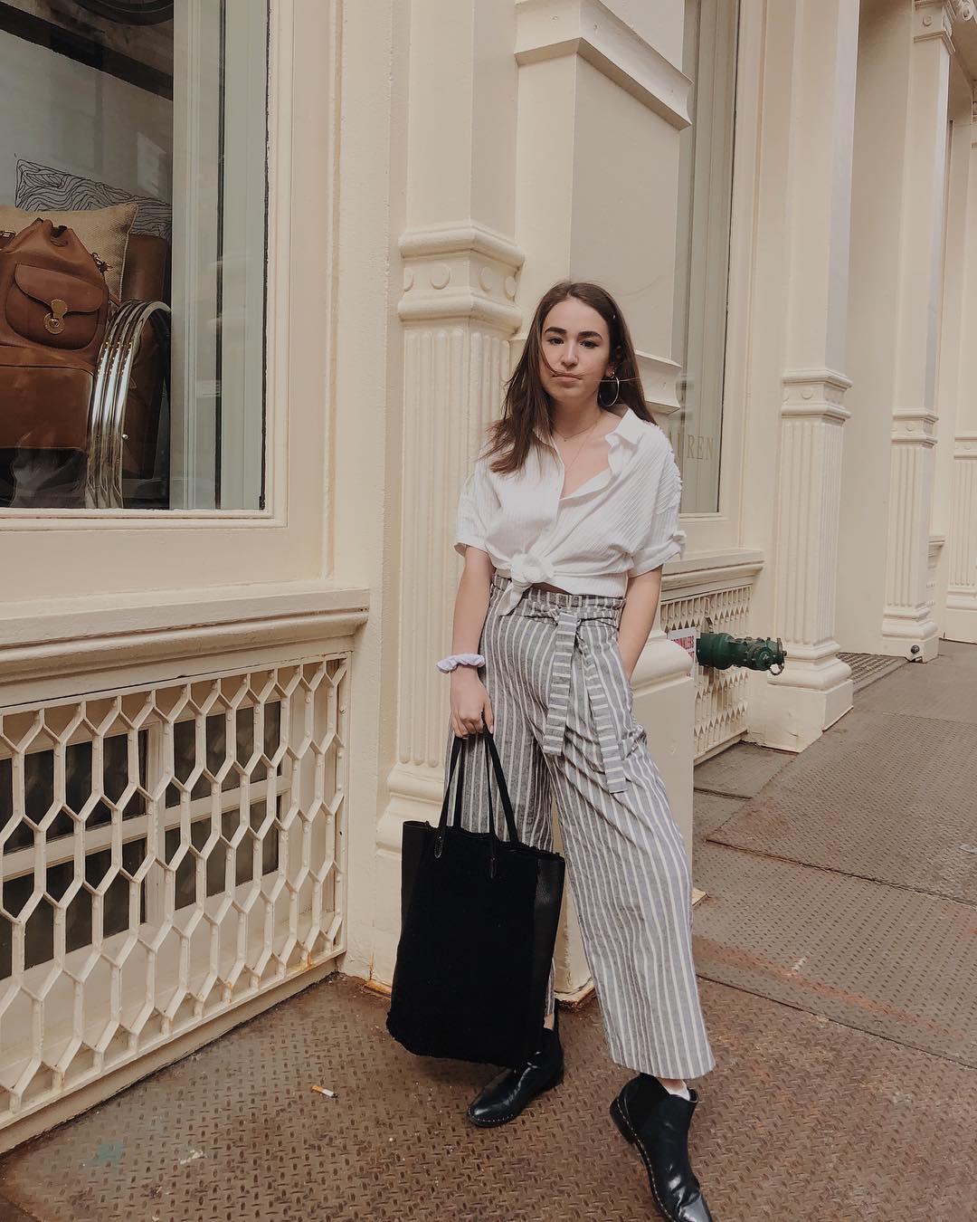 Wear a White Blouse With Striped Pants for an Easy Outfit for Class