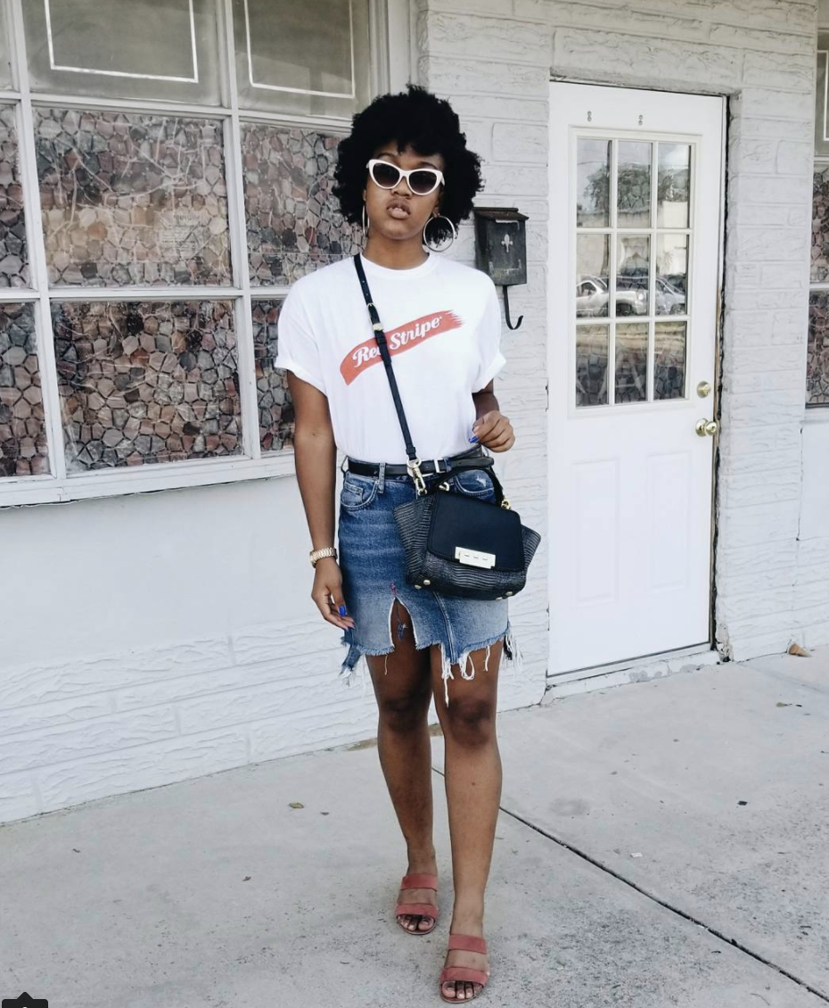 Denim Skirt and Graphic Tee Coachella Outfit