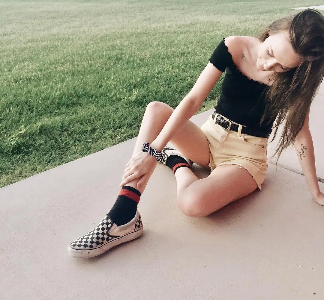 cute outfits with checkered slip on vans