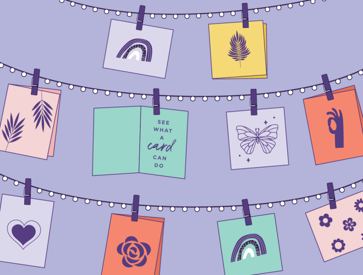 Illustrated example of a Gallery Wall using Hallmark cards, fairy lights & clothespins