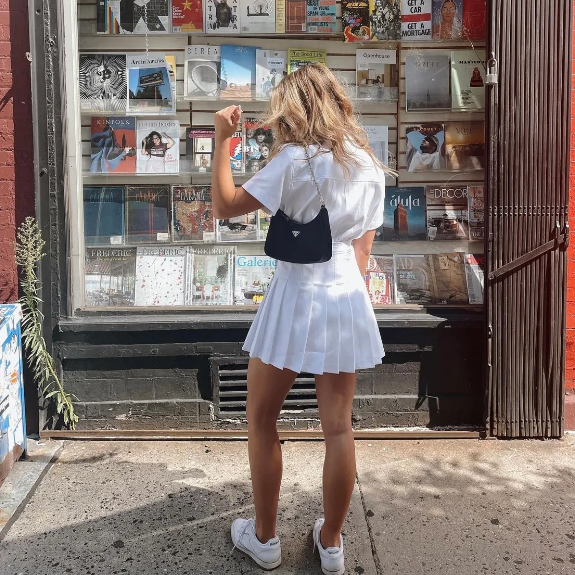 Fashion White Tennis Skirt With Sweatshirt Street Style Cute