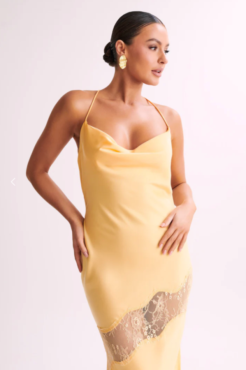 yellow satin dress